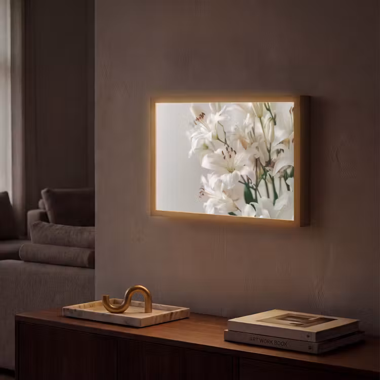 Lelies - Boekte - Wit - Meeldraden Light Box met batterij (Wandlamp) middel -sfeer1