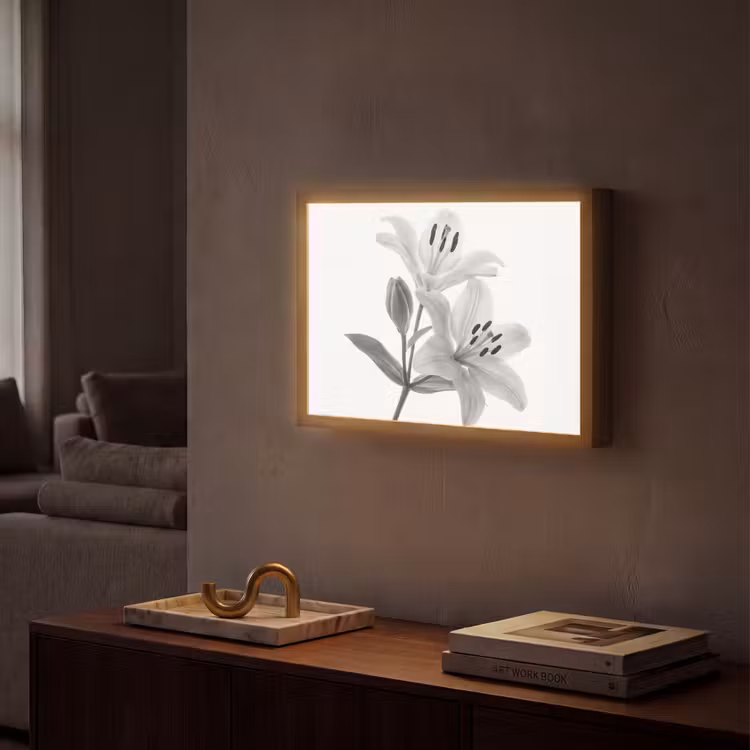 Lelies - Elegant - Zwart - Wit Light Box met batterij (Wandlamp) middel -sfeer1