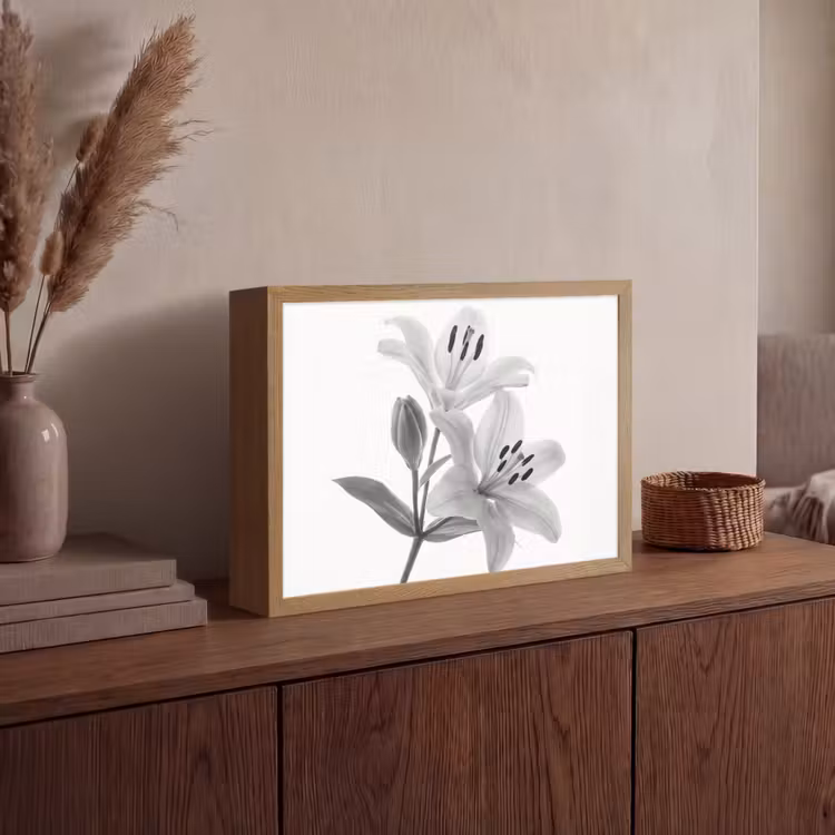 Lelies - Elegant - Zwart - Wit Light Box met batterij (Wandlamp) middel -sfeer2
