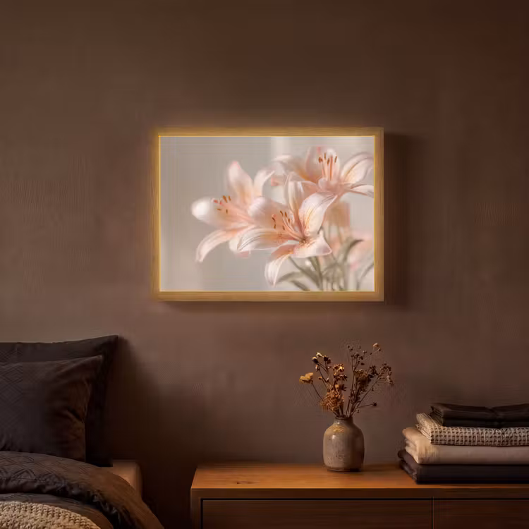Lelies - Meeldraden - Roze - Wazig Light Box met batterij (Wandlamp) middel -sfeer4