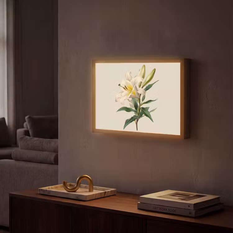 Lelie - Elegant - Botanisch - Beige Light Box met batterij (Wandlamp) middel -sfeer1