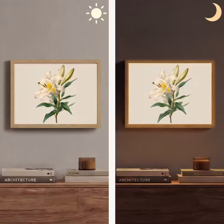 Lelie - Elegant - Botanisch - Beige Light Box met batterij (Wandlamp) middel -sfeer3