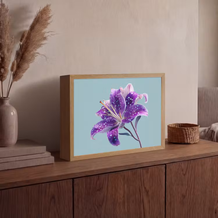 Lelie - Bloem - Paars - Stippen Light Box met batterij (Wandlamp) middel -sfeer2