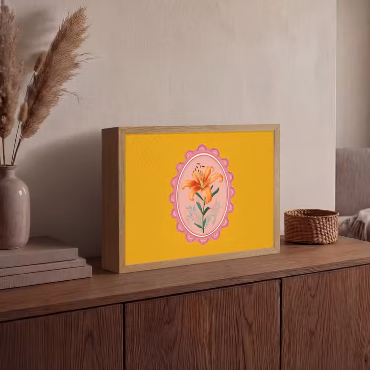 Lelie - Oranje - Lijst - Ovaal Light Box met batterij (Wandlamp) middel -sfeer2