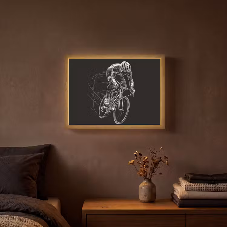Lijntekening - Wit - Wielrennen - Snelheid Light Box met batterij (Wandlamp) middel -sfeer4