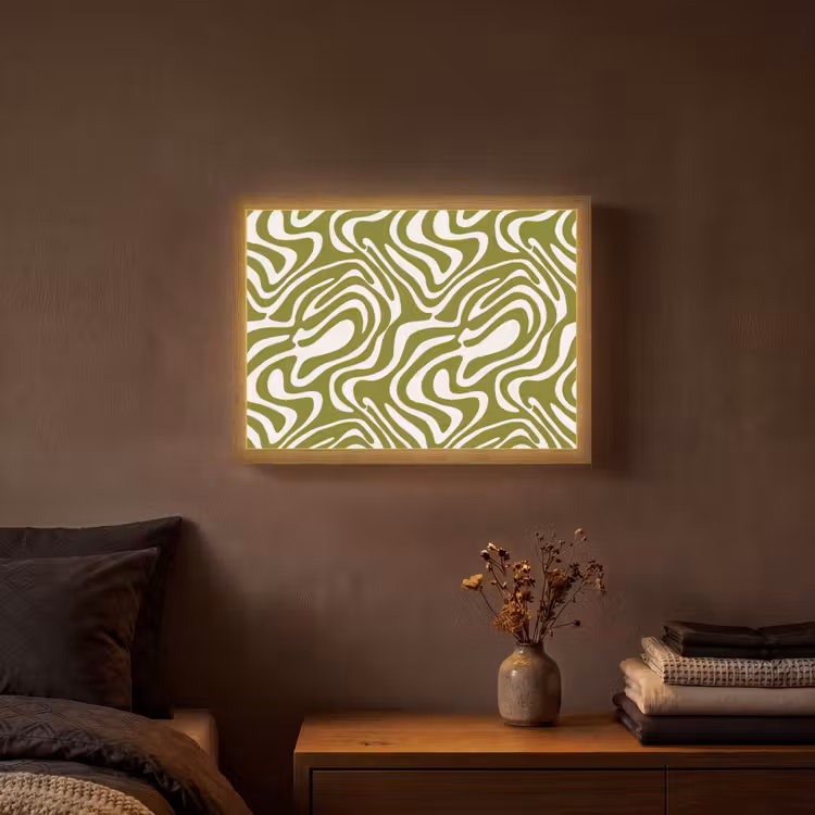 Lijnpatroon - Groen - Organisch Light Box met batterij (Wandlamp) middel 907 -sfeer4