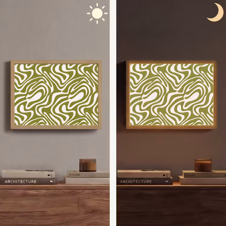 Lijnpatroon - Groen - Organisch Light Box met batterij (Wandlamp) middel 907 -sfeer3