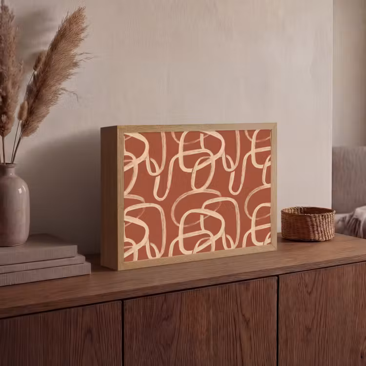 Lijnen - Abstract - Organisch - Terracotta - Crème Light Box met batterij (Wandlamp) middel 907 -sfeer2