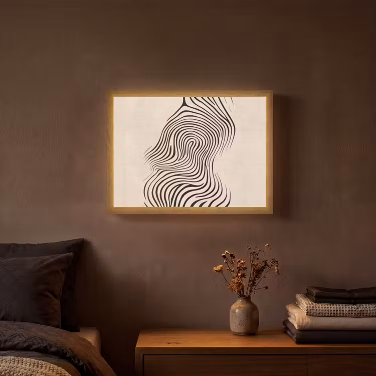 Lijnen - Abstract - Golvend - Zwart Light Box met batterij (Wandlamp) middel -sfeer4