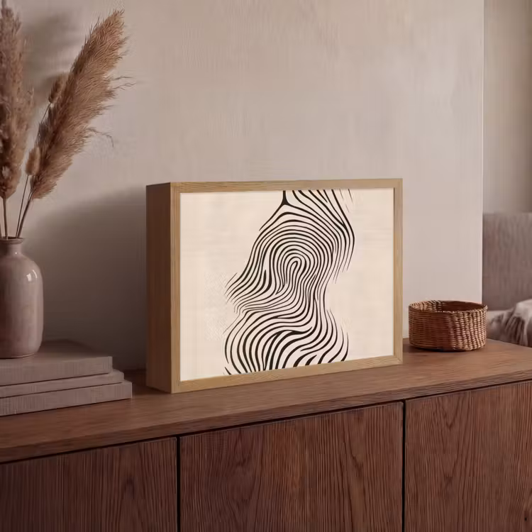 Lijnen - Abstract - Golvend - Zwart Light Box met batterij (Wandlamp) middel -sfeer2
