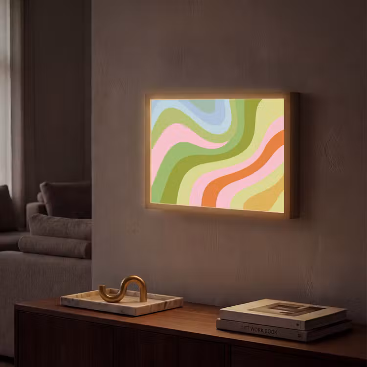 Lijnen - Pasteltinten - Golvend Light Box met batterij (Wandlamp) middel -sfeer1