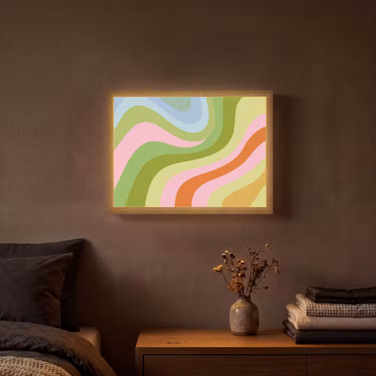 Lijnen - Pasteltinten - Golvend Light Box met batterij (Wandlamp) middel -sfeer4