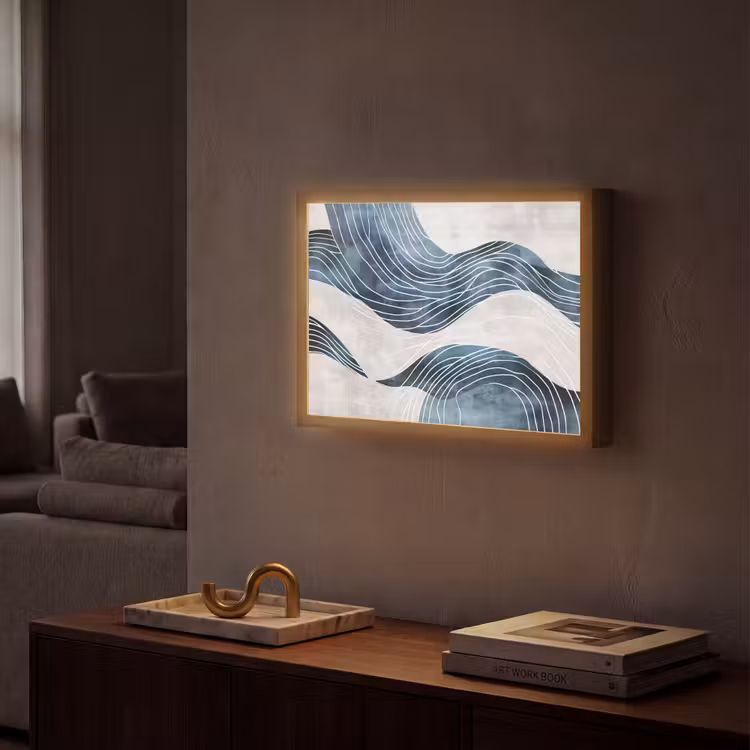 Lijnen - Golven - Abstract - Grijs Light Box met batterij (Wandlamp) middel -sfeer1