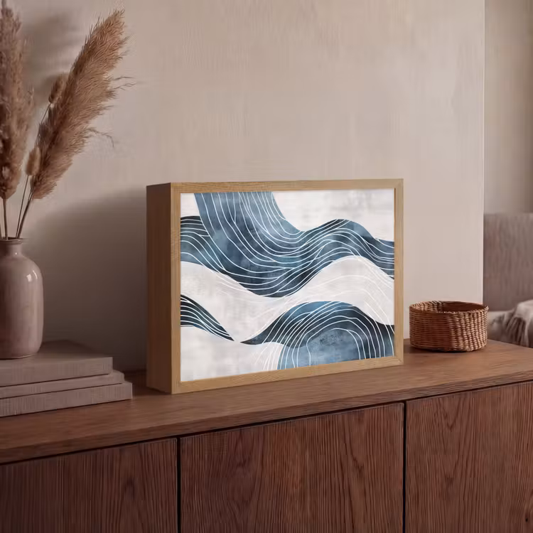 Lijnen - Golven - Abstract - Grijs Light Box met batterij (Wandlamp) middel -sfeer2