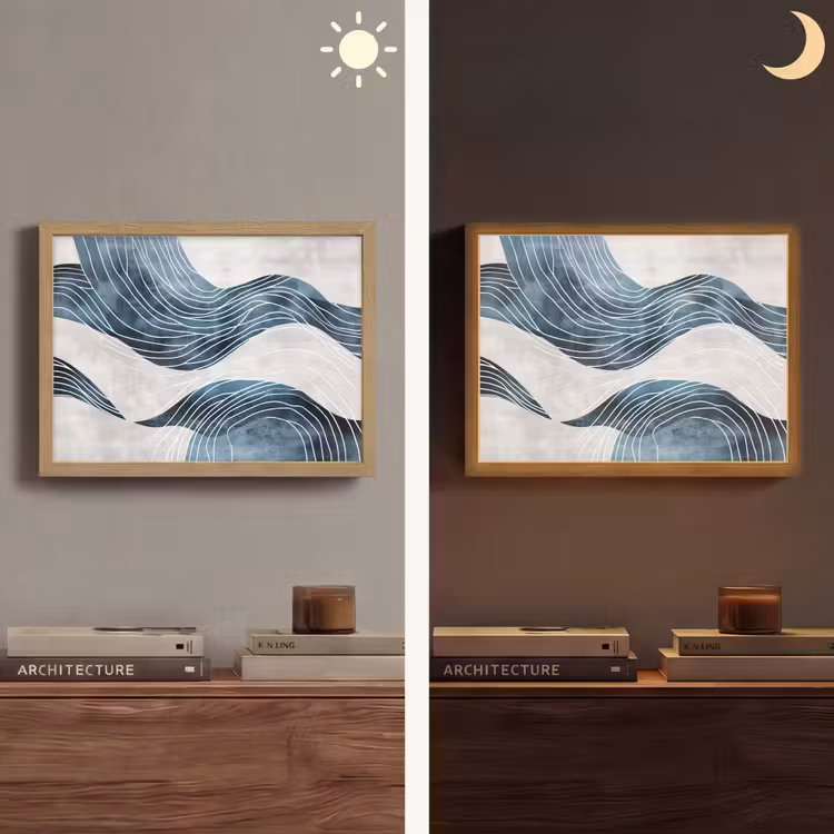 Lijnen - Golven - Abstract - Grijs Light Box met batterij (Wandlamp) middel -sfeer3