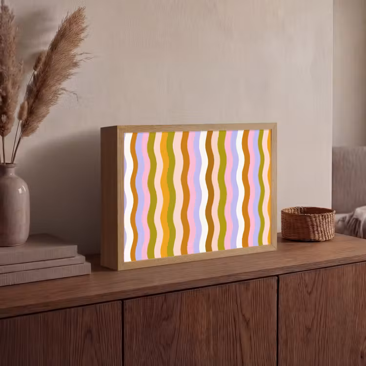 lijnen - Golven - Pastelkleuren - Patroon Light Box met batterij (Wandlamp) middel -sfeer2