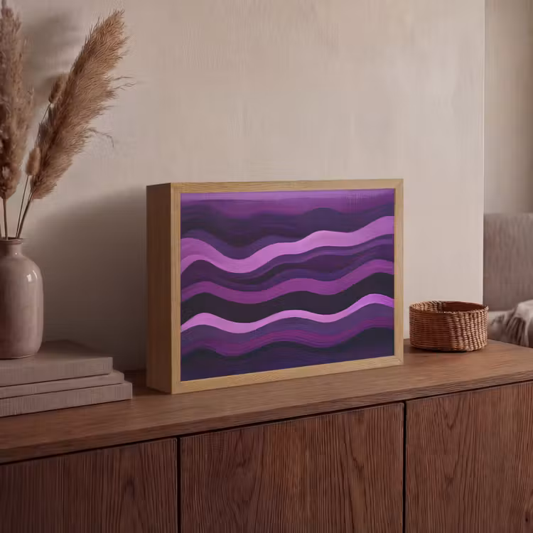 Lijnen - Golven - Paars - Abstract Light Box met batterij (Wandlamp) middel -sfeer2