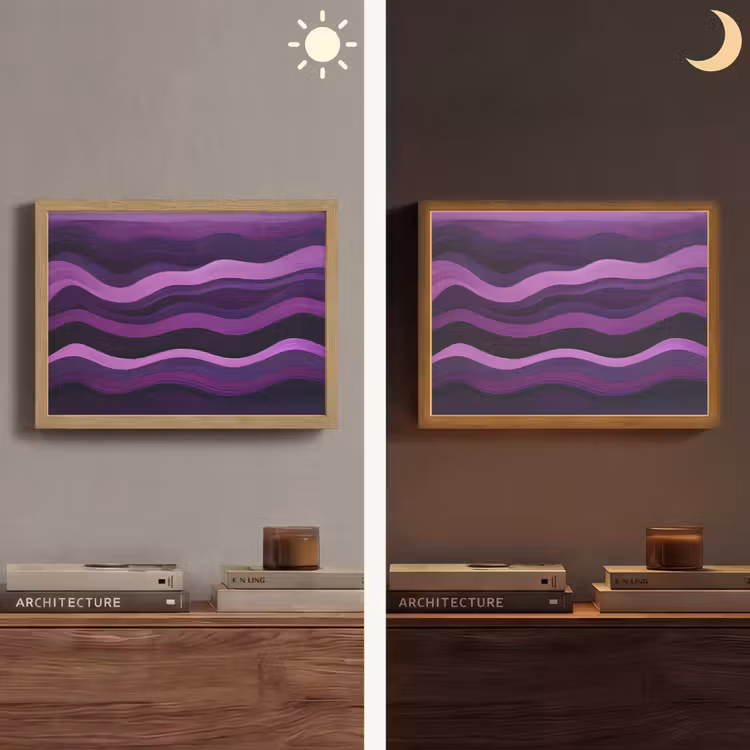Lijnen - Golven - Paars - Abstract Light Box met batterij (Wandlamp) middel -sfeer3