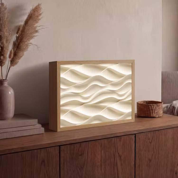 Lijnen - Golvend - Crème Light Box met batterij (Wandlamp) middel 907 -sfeer2