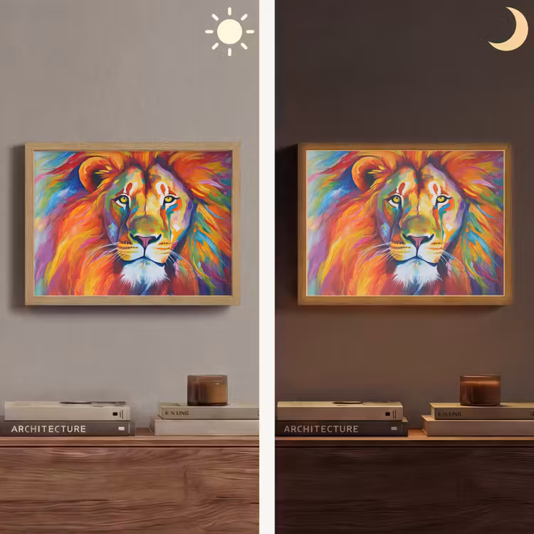 Leeuw - Dieren - Olieverf - Regenboog Light Box met batterij (Wandlamp) middel -sfeer3