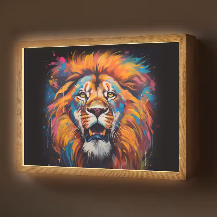 Leeuw - Graffiti - Dieren - Zwart Light Box met batterij (Wandlamp) middel -z3d_website