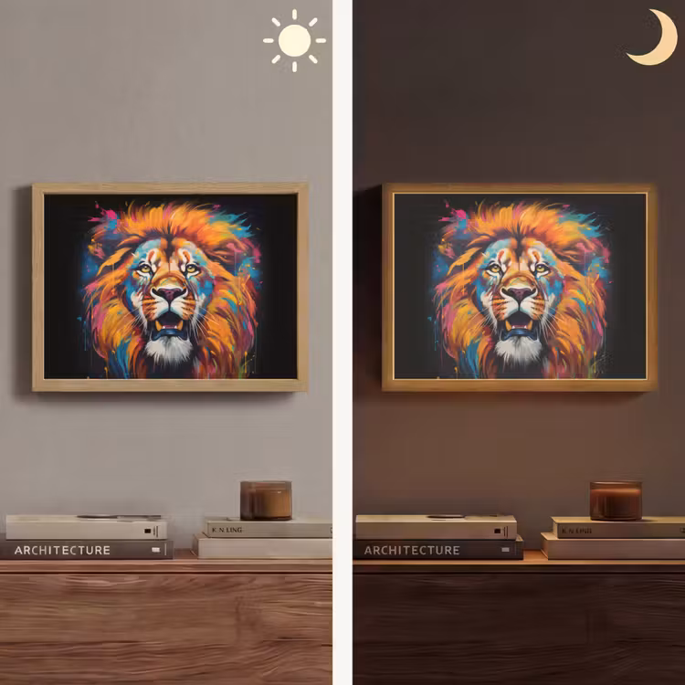 Leeuw - Graffiti - Dieren - Zwart Light Box met batterij (Wandlamp) middel -sfeer3