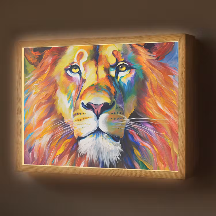 Leeuw - Olieverf - Kunst - Dieren Light Box met batterij (Wandlamp) middel -z3d_website