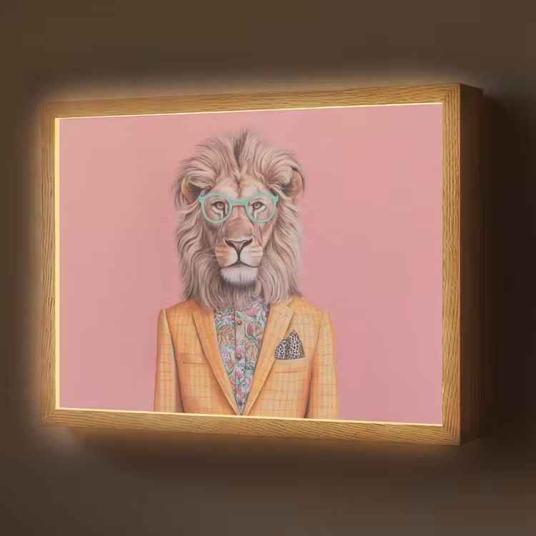 Leeuw - Pak - Geruit - Bril Light Box met batterij (Wandlamp) middel -z3d_website