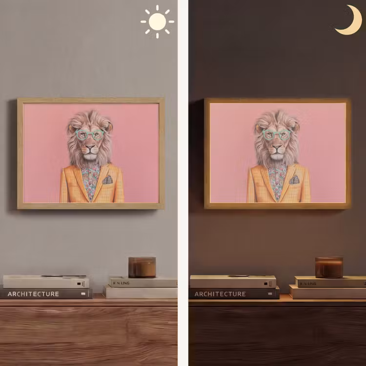 Leeuw - Pak - Geruit - Bril Light Box met batterij (Wandlamp) middel -sfeer3