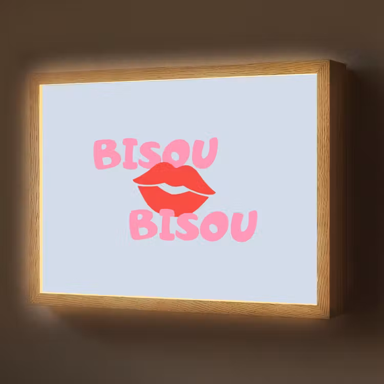 Lippen - Bisou - Blauw Light Box met batterij (Wandlamp) middel -z3d_website