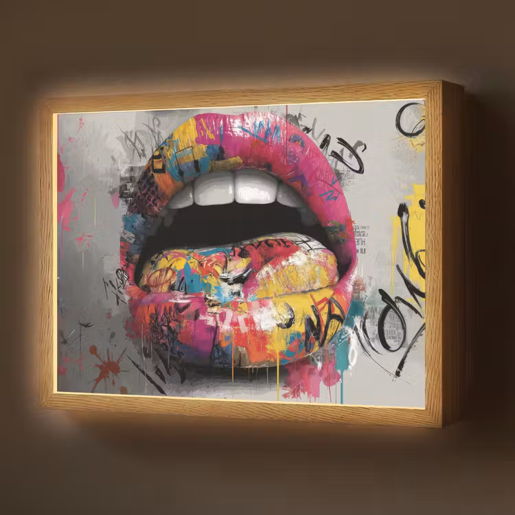Lippen - Graffiti - Expressief Light Box met batterij (Wandlamp) middel -z3d_website