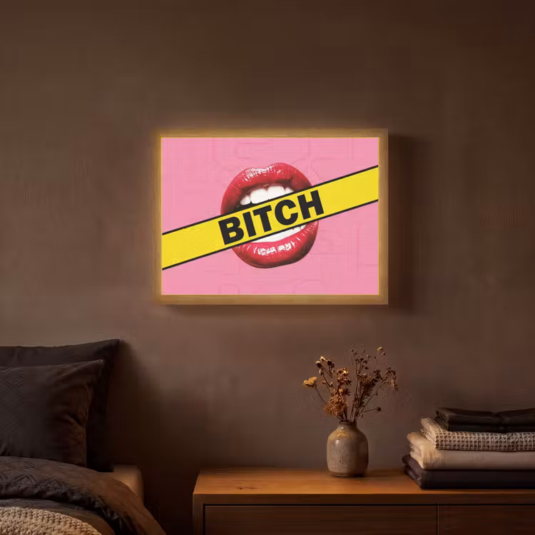 Lippen - Tekst - Kleurrijk Light Box met batterij (Wandlamp) middel -sfeer4