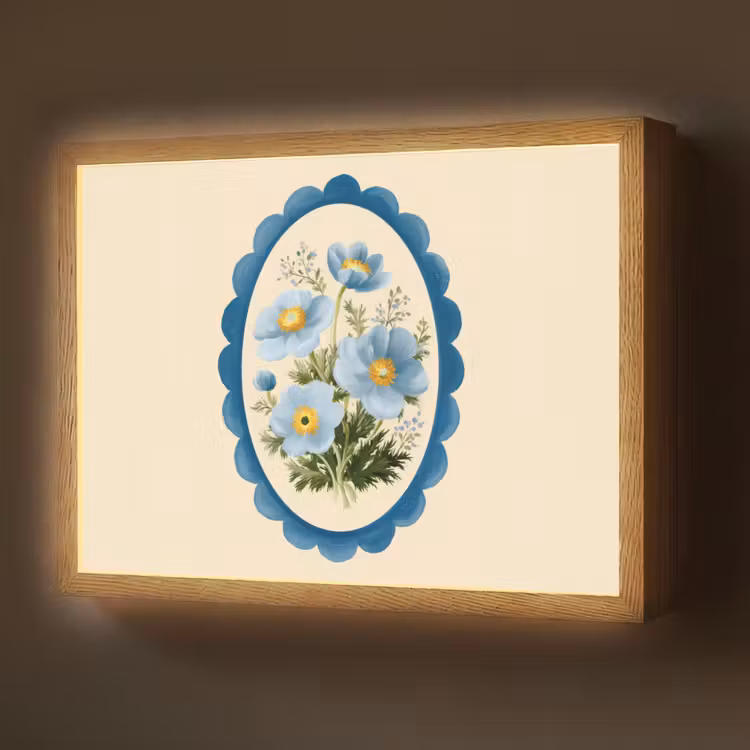 Lijst - Bloemen - Lichtblauw - Illustratie Light Box met batterij (Wandlamp) middel -z3d_website