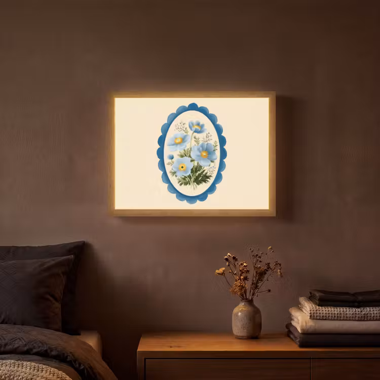 Lijst - Bloemen - Lichtblauw - Illustratie Light Box met batterij (Wandlamp) middel -sfeer4