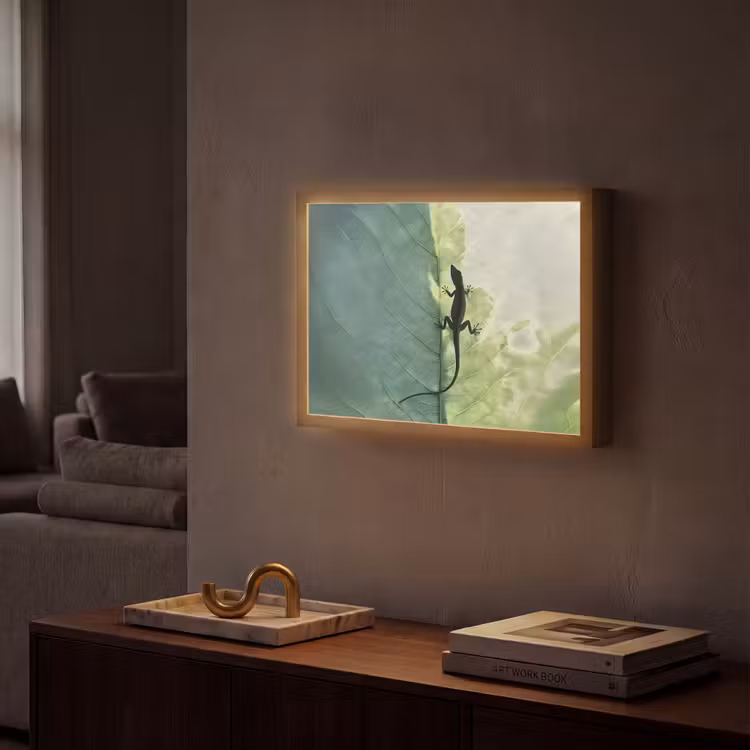 Hagedis - Blad - Nerven - Groen Light Box met batterij (Wandlamp) middel -sfeer1