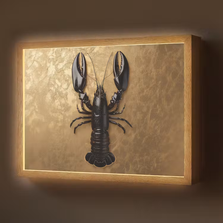 Kreeft - Zwart - Goud - Luxe Light Box met batterij (Wandlamp) middel -z3d_website