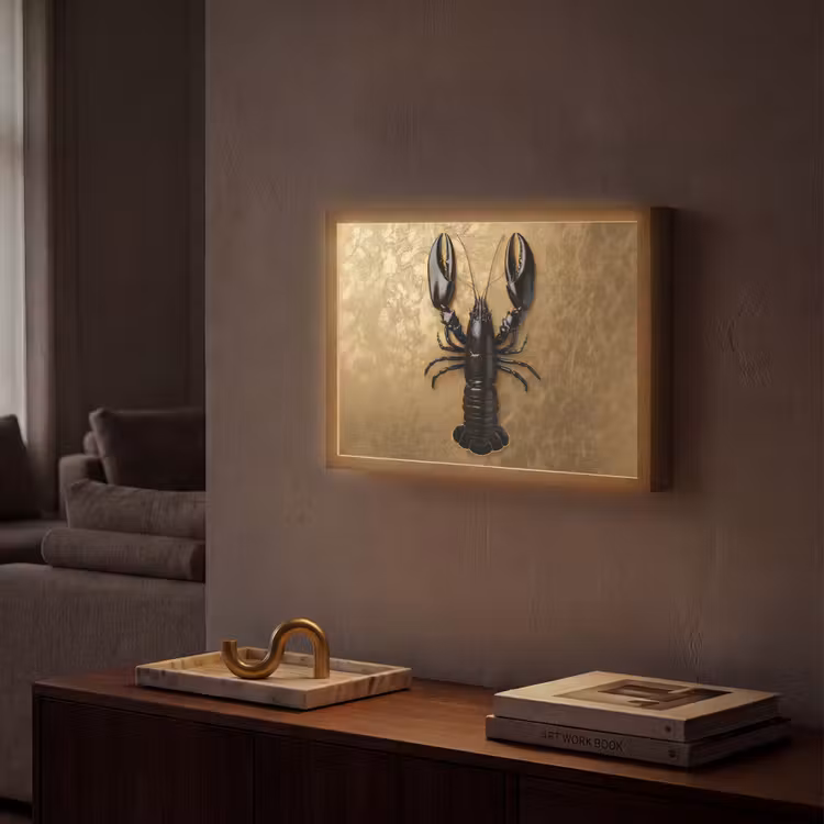 Kreeft - Zwart - Goud - Luxe Light Box met batterij (Wandlamp) middel -sfeer1