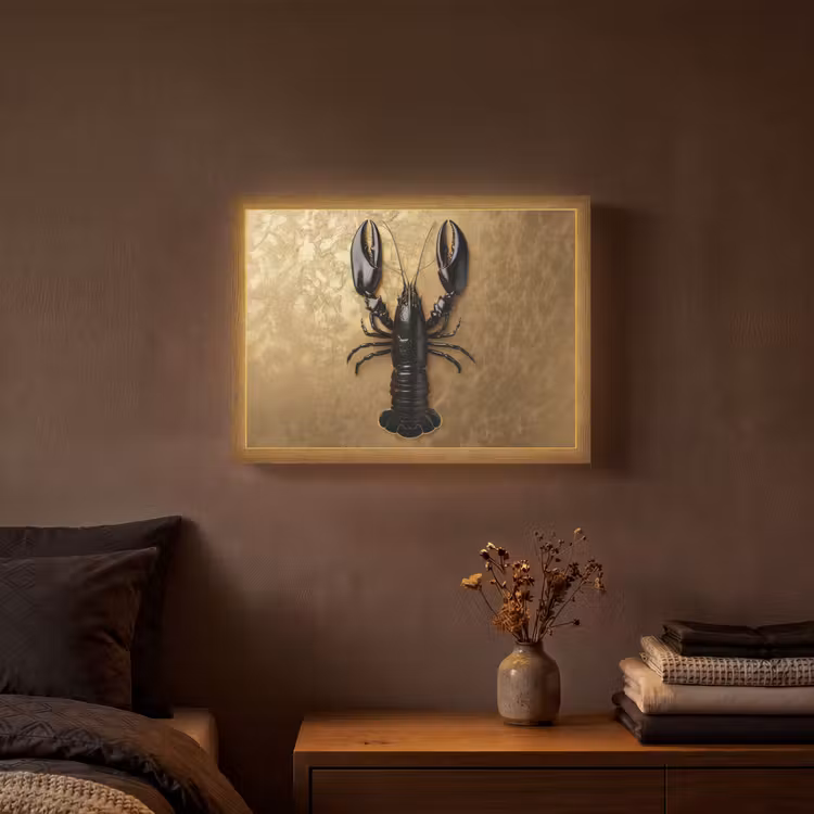 Kreeft - Zwart - Goud - Luxe Light Box met batterij (Wandlamp) middel -sfeer4