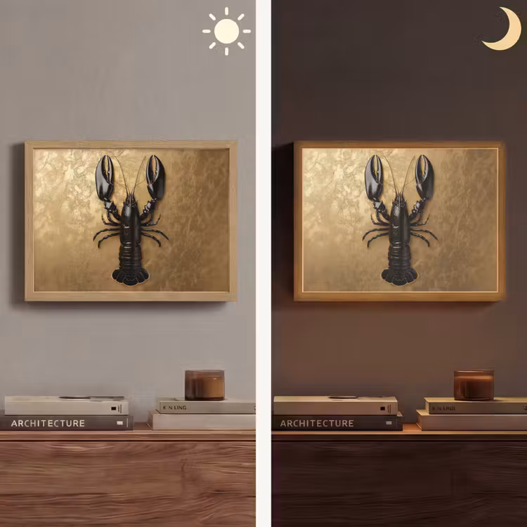 Kreeft - Zwart - Goud - Luxe Light Box met batterij (Wandlamp) middel -sfeer3