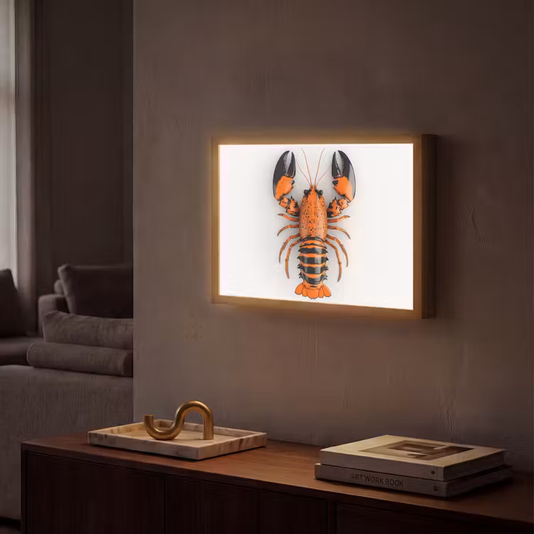 Kreeft - Zwart - Oranje - Wit - Uniek Light Box met batterij (Wandlamp) middel -sfeer1