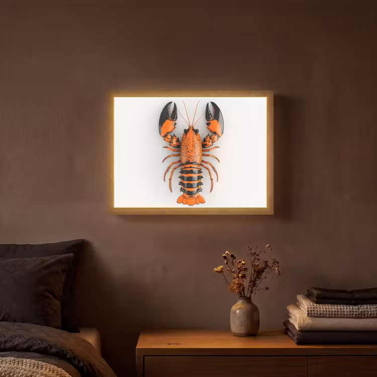 Kreeft - Zwart - Oranje - Wit - Uniek Light Box met batterij (Wandlamp) middel -sfeer4