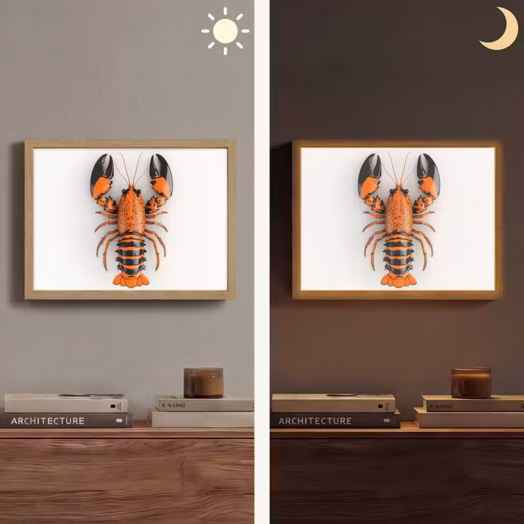 Kreeft - Zwart - Oranje - Wit - Uniek Light Box met batterij (Wandlamp) middel -sfeer3