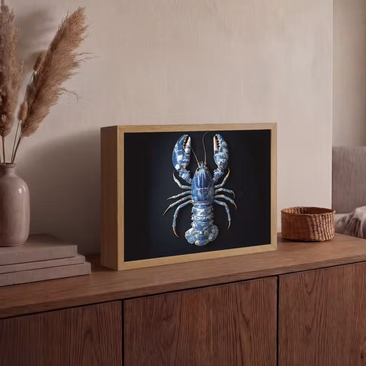 Kreeft - Delftsblauw - Schild - Stoer Light Box met batterij (Wandlamp) middel -sfeer2