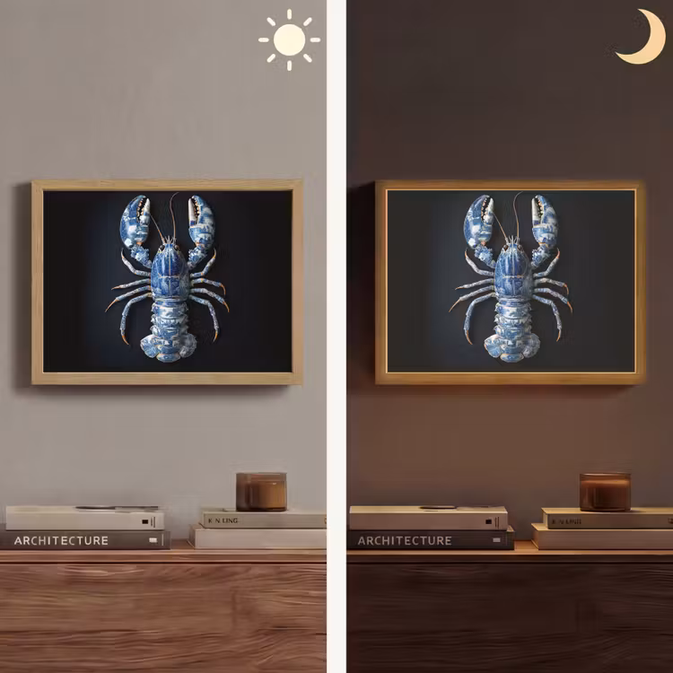 Kreeft - Delftsblauw - Schild - Stoer Light Box met batterij (Wandlamp) middel -sfeer3