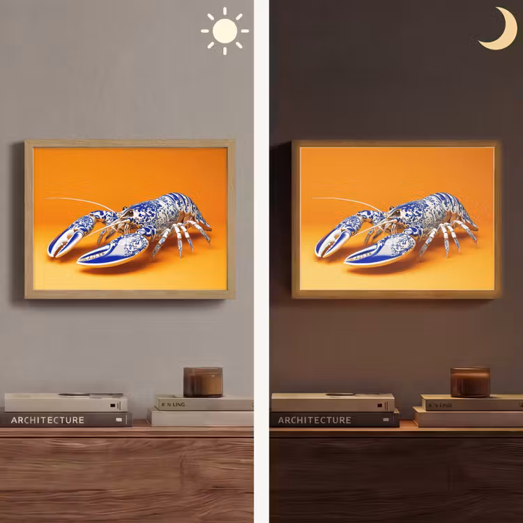 Kreeft - Delftsblauw - Schild - Stoer - Oranje Light Box met batterij (Wandlamp) middel -sfeer3