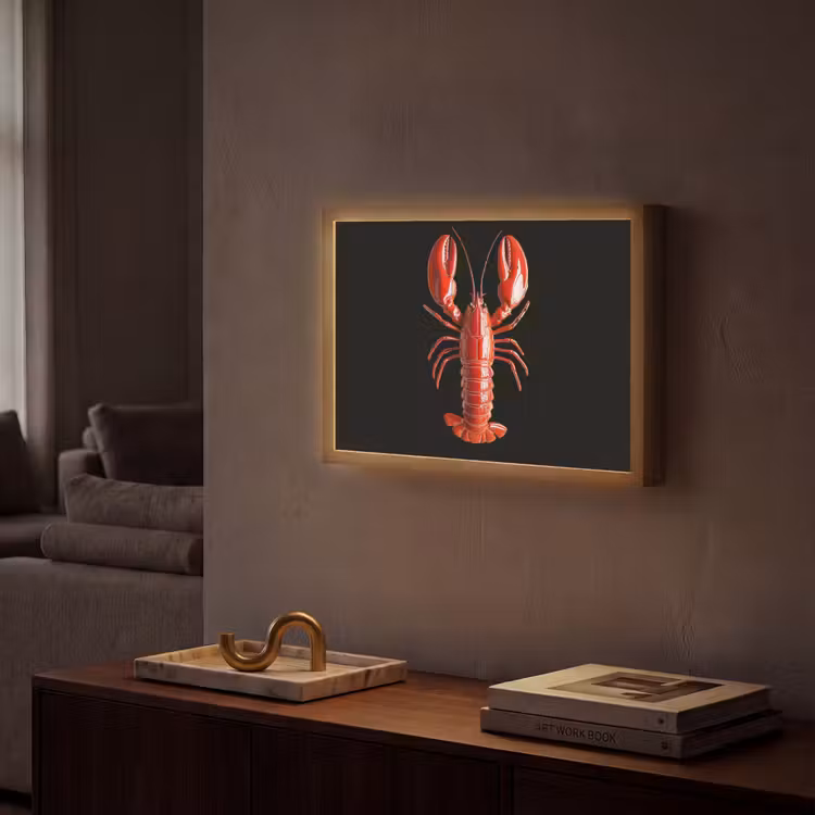 Kreeft - Glossier Rood - Zwart Light Box met batterij (Wandlamp) middel -sfeer1