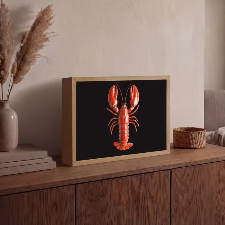 Kreeft - Glossier Rood - Zwart Light Box met batterij (Wandlamp) middel -sfeer2