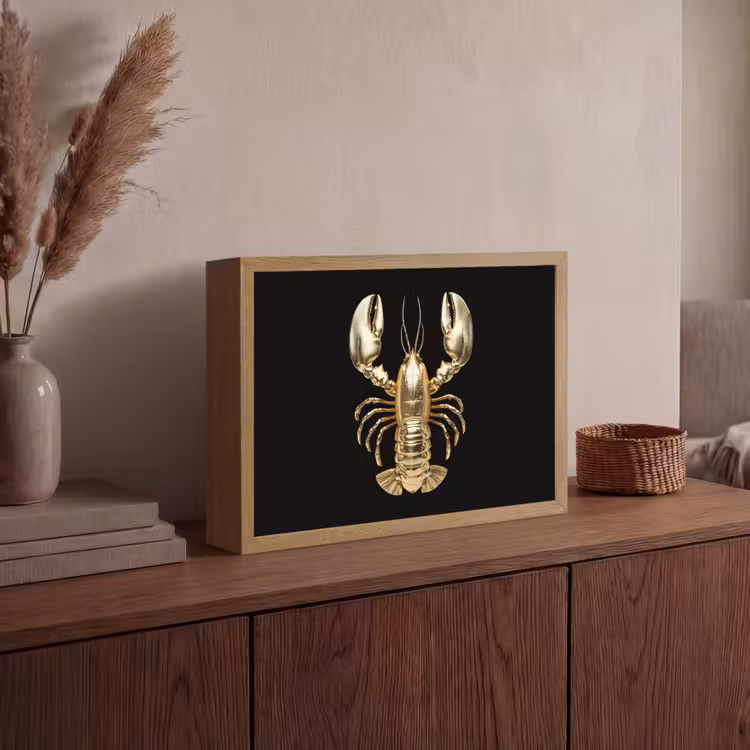 Kreeft - Goud - Textuur - Zwart Light Box met batterij (Wandlamp) middel -sfeer2