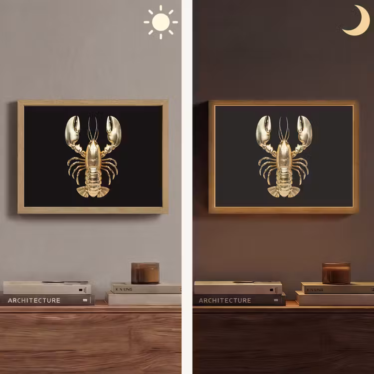 Kreeft - Goud - Textuur - Zwart Light Box met batterij (Wandlamp) middel -sfeer3