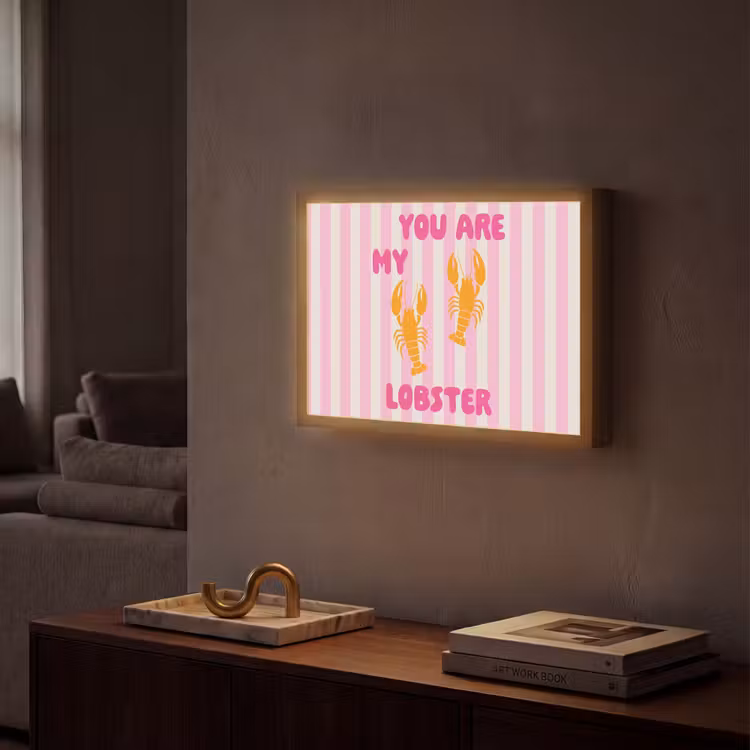 Lobster - Love - Valentijn Light Box met batterij (Wandlamp) middel -sfeer1